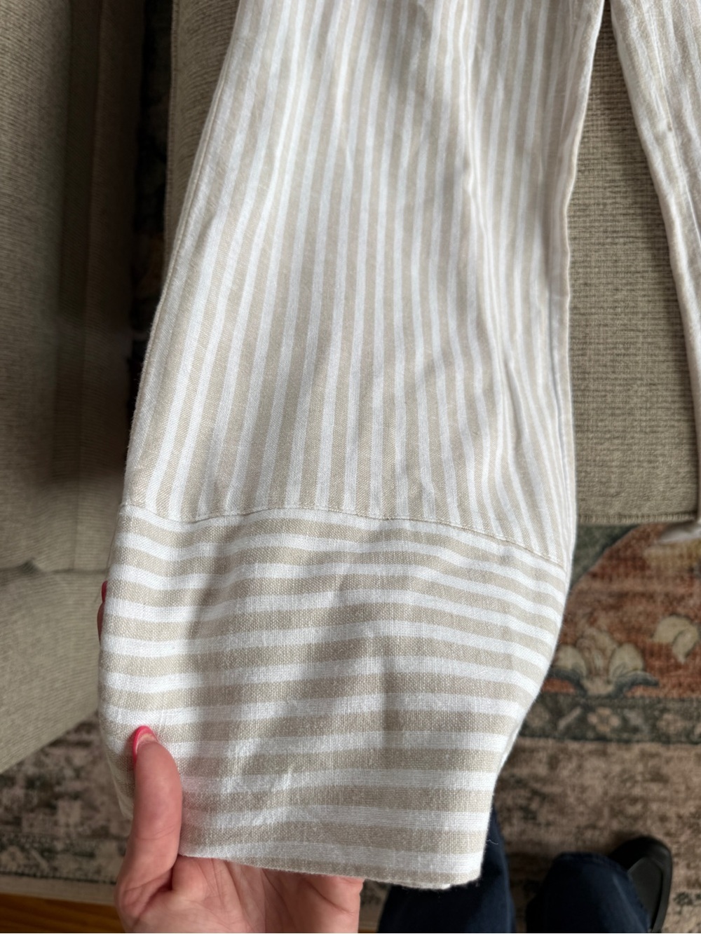 Beige Stripe Linen Blend Drawstring Lounge Pants Size M - Picture 4 of 5